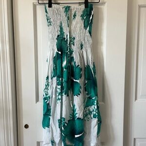 Strapless Green Floral Dress